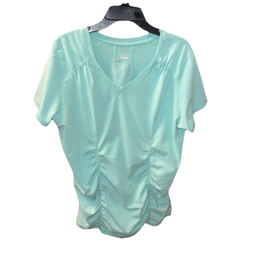Denim & Co. Women's Sz X L Active Jersey V-Neck Shirred Sport Green